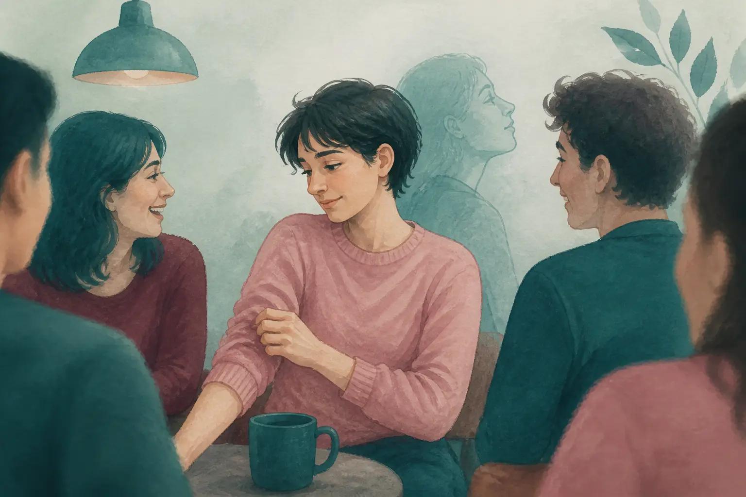 Le masking : une personne ajuste posture et sourire pour se fondre dans un groupe social discret.