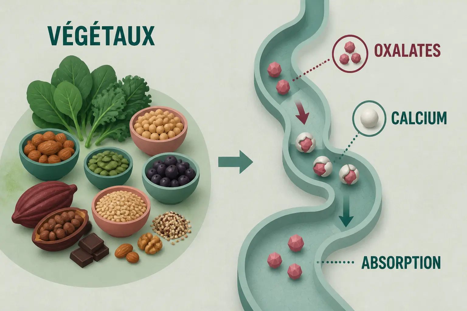 Tableau des oxalates : végétaux riches en oxalates et calcium réduisant leur absorption dans le tube digestif